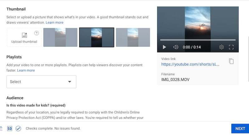 Youtube video edition page where you add the thumbnail 