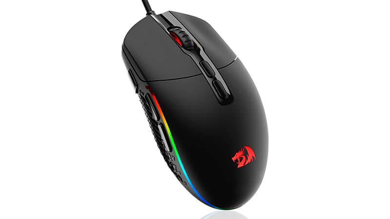 imagem de um mouse gamer Redragon Invader na cor preta com iluminação RGB