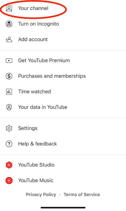 YouTube menu