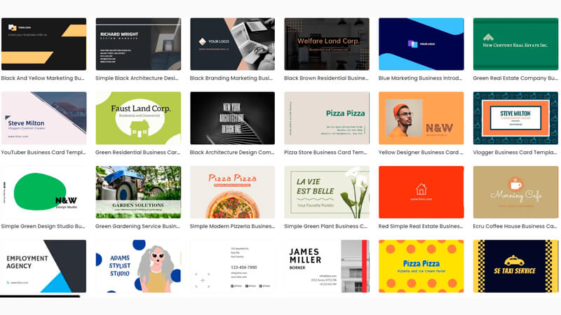 imagem que mostra diversos templates de cartões de visita virtual que estão disponiveis na plataforma do Fotor