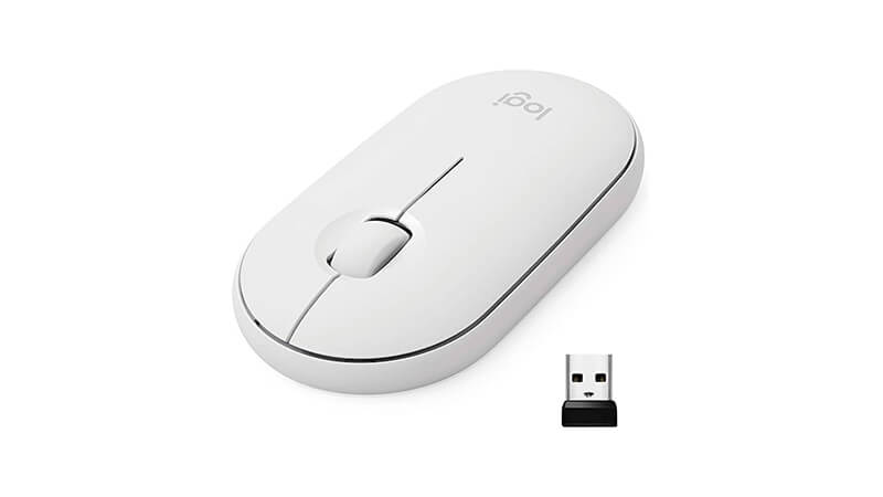 imagem de um mouse sem fio Logitech M350 na cor branca