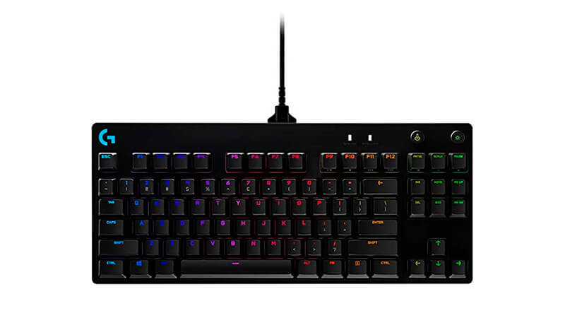 imagem de um teclado gamer Logitech G Pro com iluminação RGB