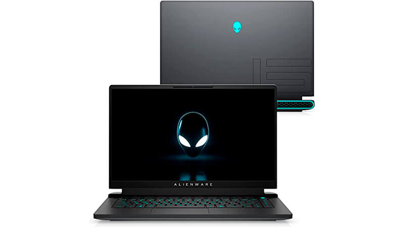 imagem que mostra a parte da frente e a parte de trás de um notebook Alienware M15 R6