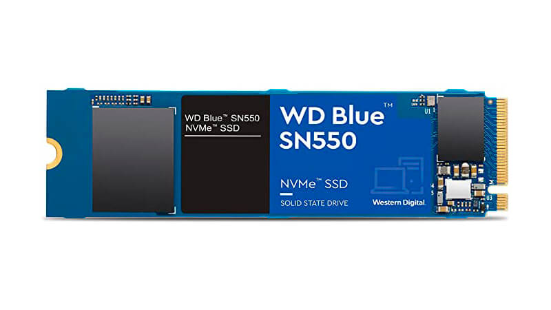 imagem de um SSD NVMe de 500GB da WD Blue na cor azul