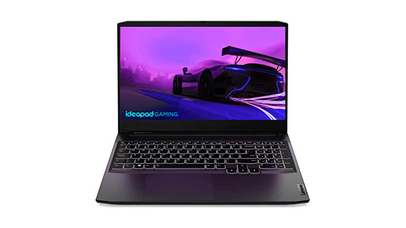 imagem de um notebook Lenovo IdeaPad Gaming 3i na cor preta com teclado retro iluminado na cor branca