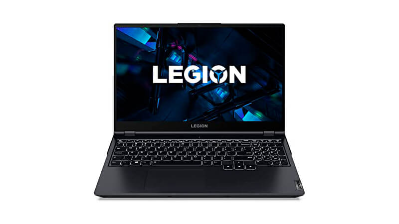 imagem de um notebook Lenovo Legion 5 na cor preta com teclado retro iluminado na cor branca