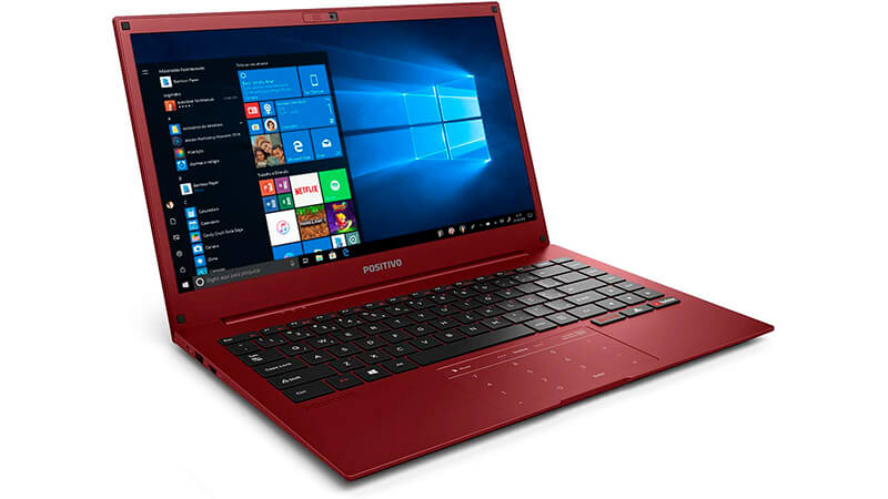 imagem de um notebook Positivo Motion Red na cor vermelha