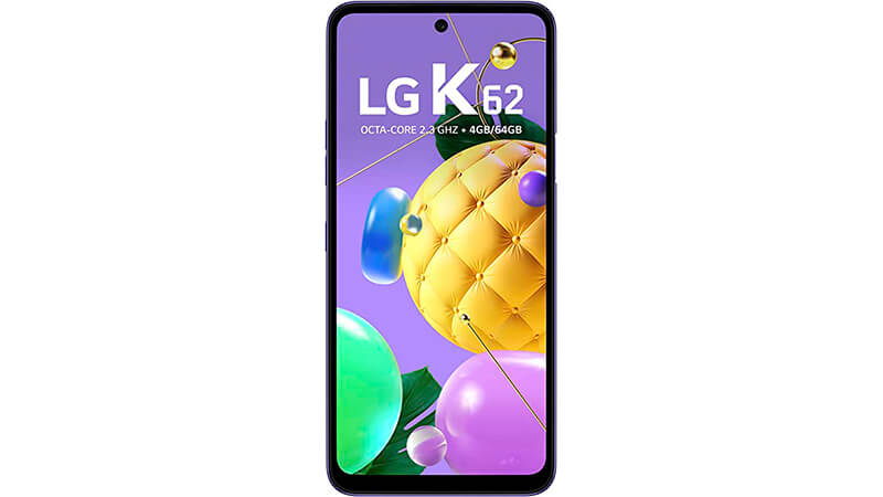 imagem de um smartphone LG K62 de frente