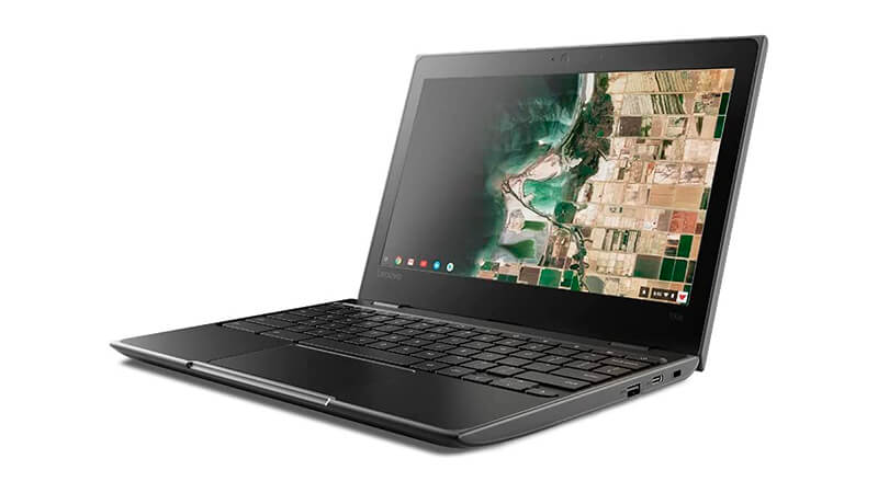 imagem de um Chromebook Lenovo 100E na cor preta