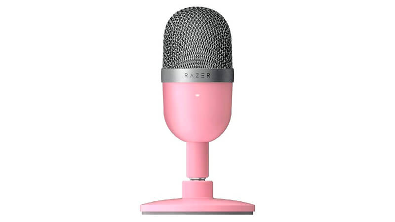 imagem de um mini microfone Razer Seiren na cor rosa