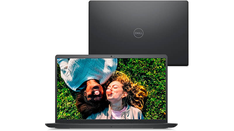 foto do notebook Dell Inspiron i15 na cor prata de frente e de costas