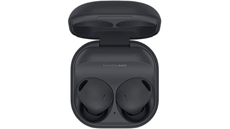 imagem de um fone de ouvido intra-auricular Galaxy Buds 2 na cor preta dentro do case