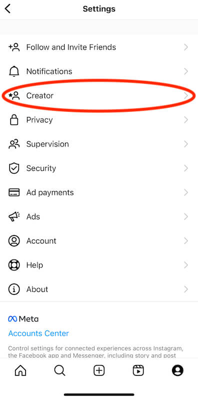 Instagram settings page