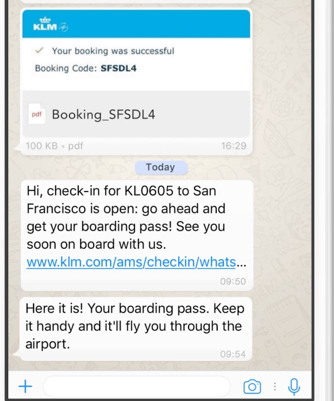 KLM WhatsApp messages