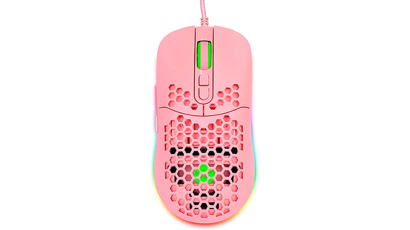 imagem de um mouse Vinik VX na cor rosa e design de colmeia