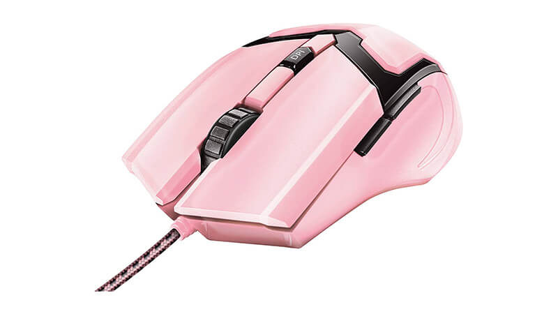 imagem de um mouse Trust GXT 101P na cor rosa e preta