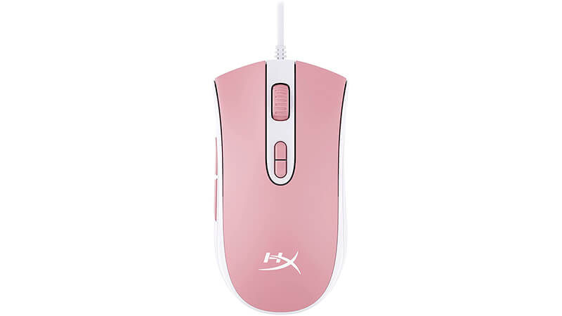 imagem de um mouse HyperX Pulsefire Core na cor rosa e branca