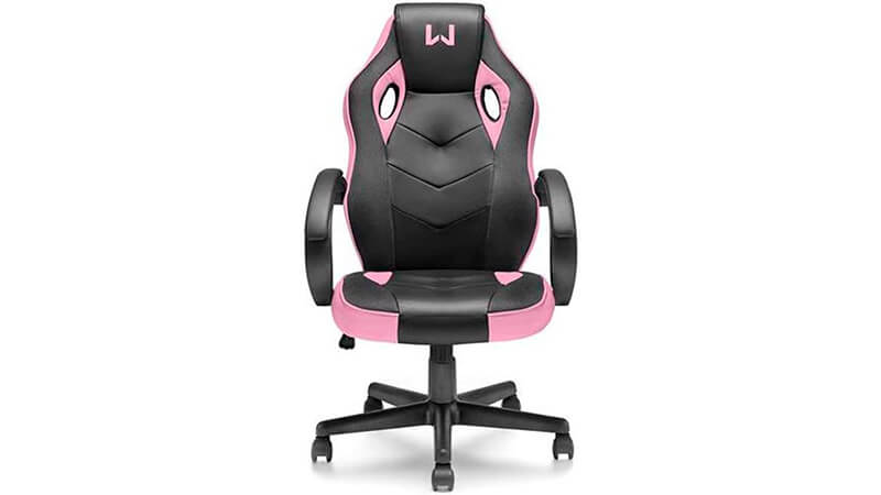 imagem de uma cadeira gamer rosa e preta Tongea Warrior