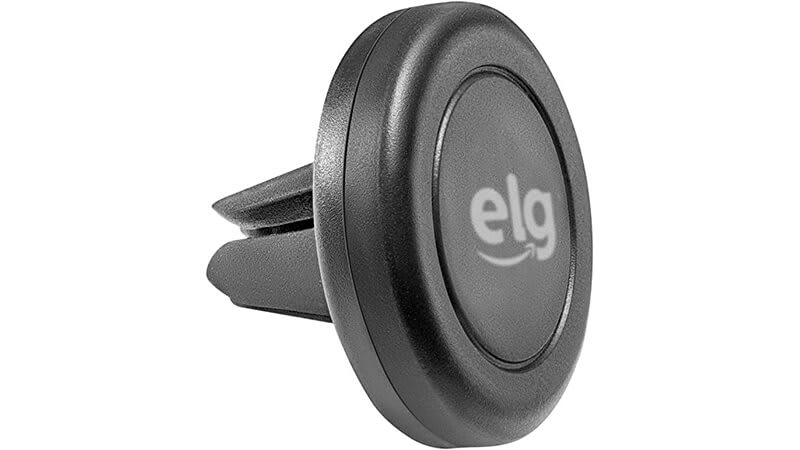 imagem de um suporte para celular veicular da ELG com encaixe para grade de ar na cor preta