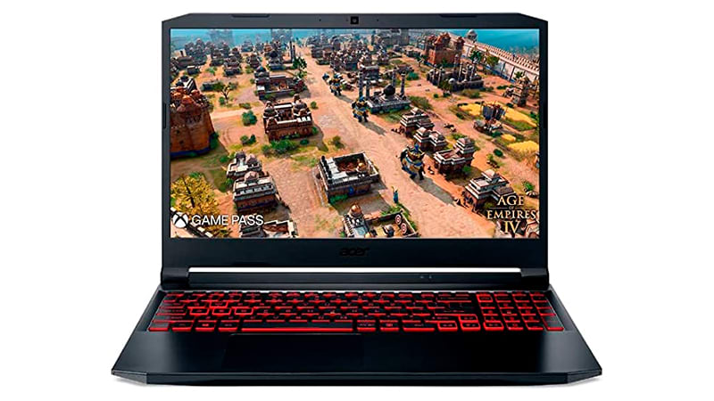 foto do notebook gamer Acer Nitro 5 com teclado iluminado em led vermelho