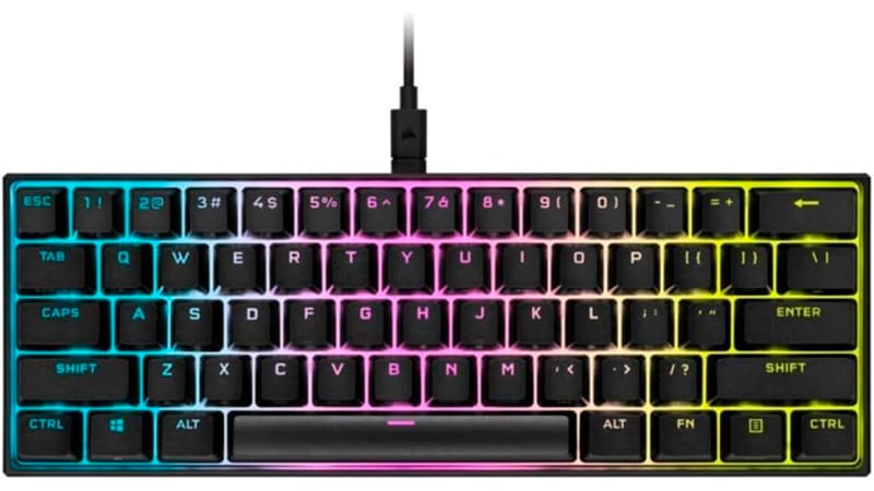 imagem de um teclado gamer Corsair K70 TKL Champions Series com iluminação RGB