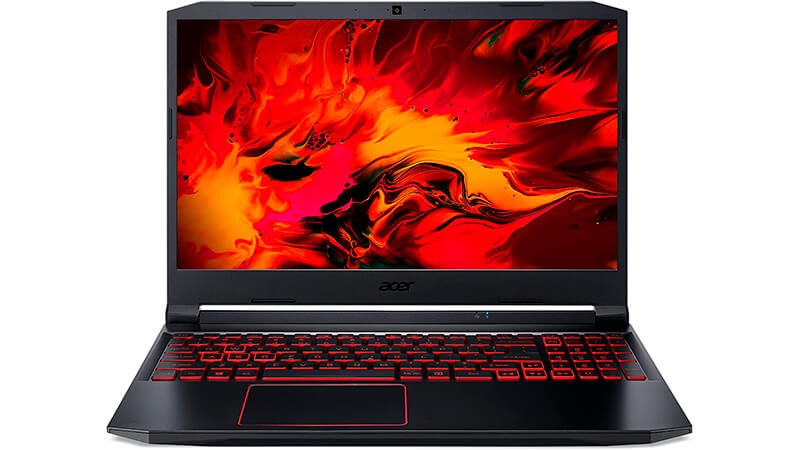 imagem de um notebook Acer Nitro 5 na cor preta com teclado iluminado na cor vermelha