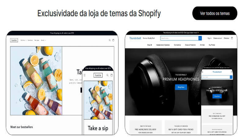 Captura de tela do Shopify