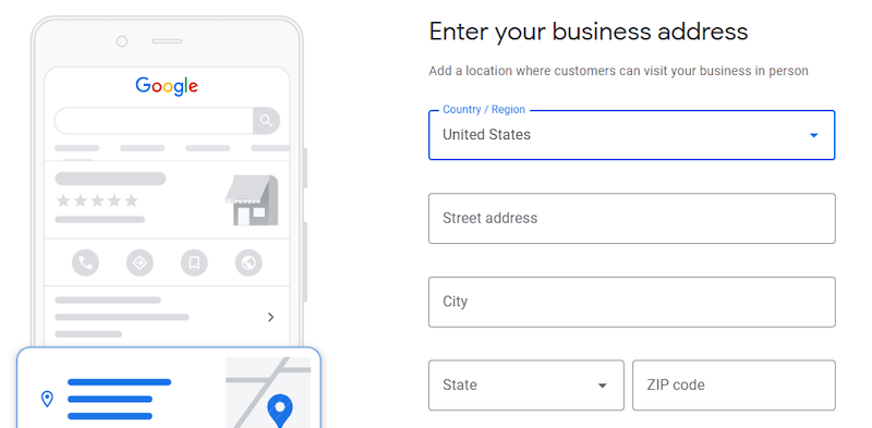 Google My Business page to enter your business address.