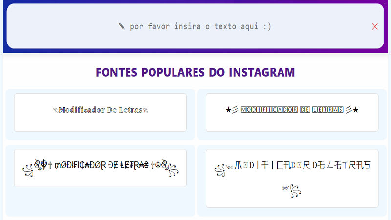 Captura de tela do modificador de letras