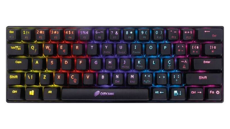 imagem de um mini teclado mecânico Ziggy TC607 com iluminação em LED colorido