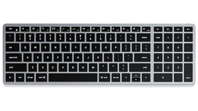 imagem de um mini teclado Satechi Slim X2 na cor prateada com teclas pretas