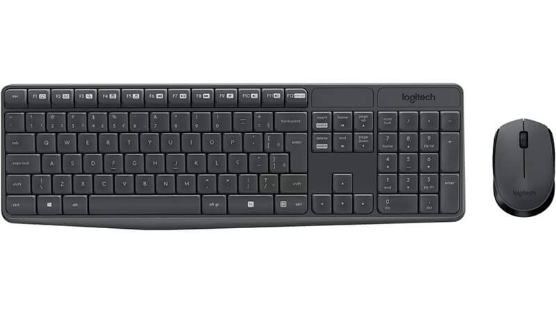 imagem que mostra um teclado e mouse sem fio da Logitech na cor cinza