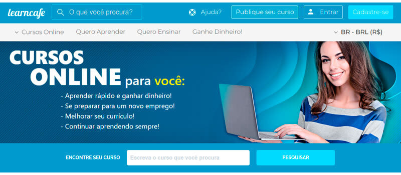 captura de tela da página inicial do site de cursos gratuitos learncafe