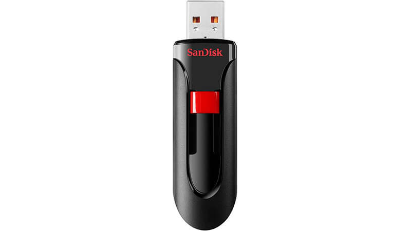 imagem de um pen drive de 128GB SanDisk com design na cor preta