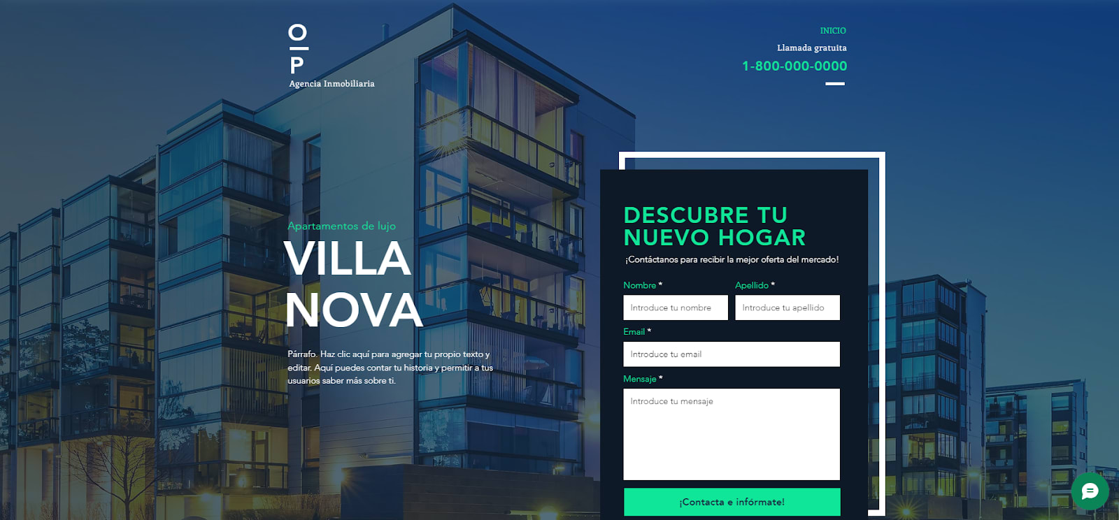 Ejemplo de Landing Page de una propriedad