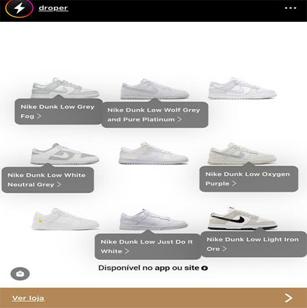Print da tela do Instagram com tags do shopping