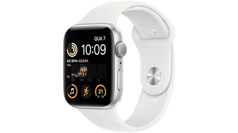 imagem de um smartwatch Apple Watch SE de 2° geração na cor branca