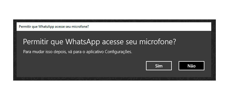 captura de tela do aviso permitir que whatsapp acesse seu microfone