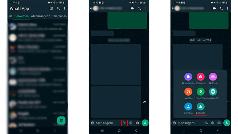 imagem que mostra um tutorial de como criar enquetes no WhatsApp