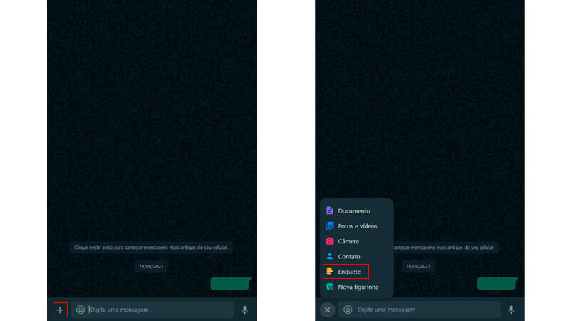 imagem que mostra como criar uma enquete no WhatsApp Web