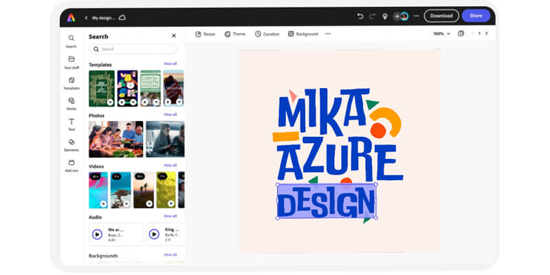captura de tela do aplicativo para criar logomarca grátis adobe express