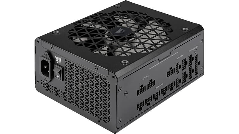 imagem de uma fonte para PC Corsair RM1000x na cor preta