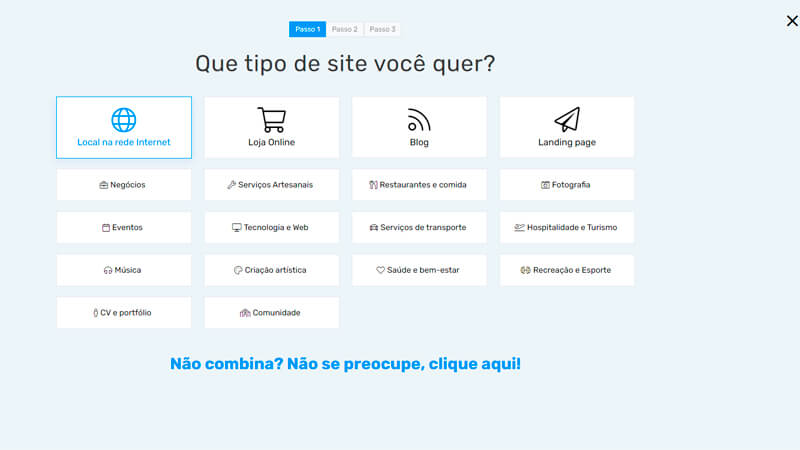 imagem que mostra a ferramenta de criação de sites da 123Site