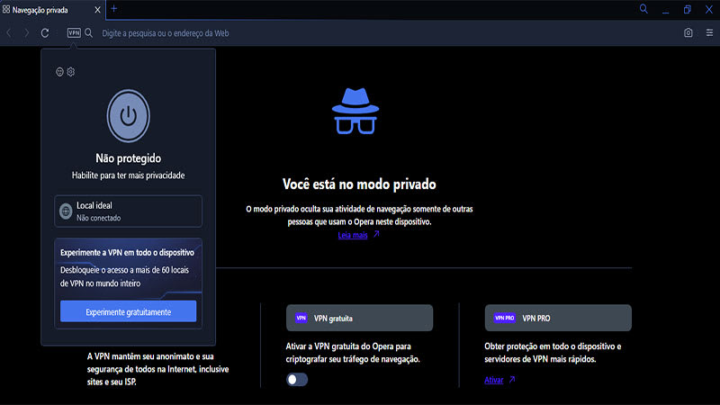 Captura de tela do Opera VPN