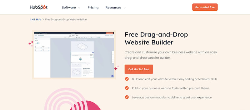 HubSpot website builder page