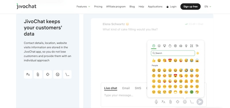 JivoChat live chat example