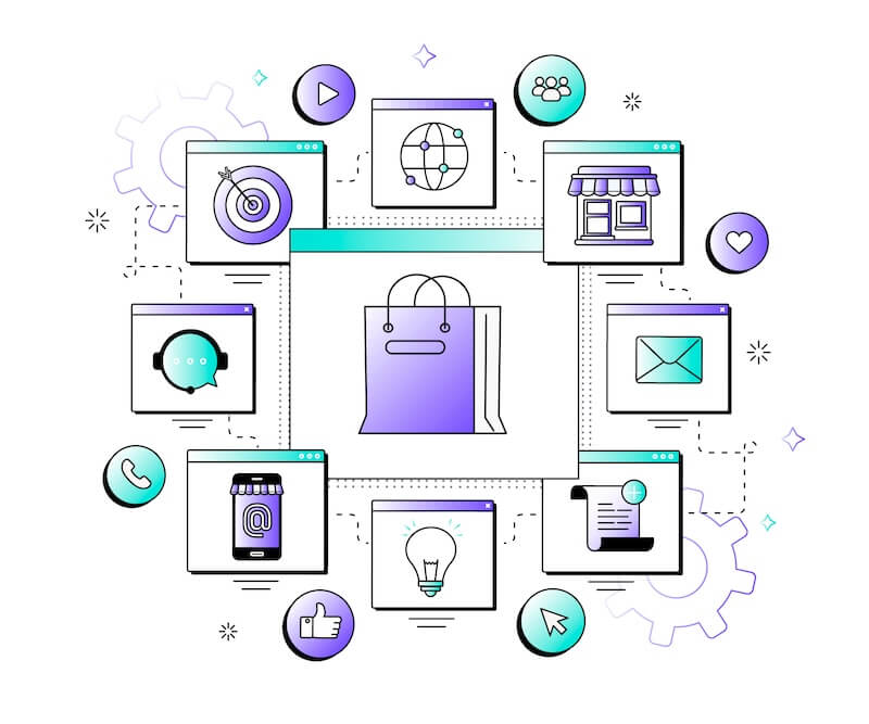 The image shoes several icons that represent the omnichannel marketing.