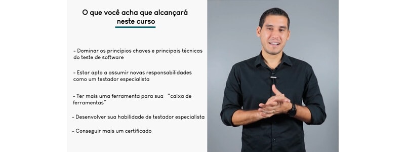 instrutor do curso de desenvolvimento de software explicando sobre o que será ensinado no curso