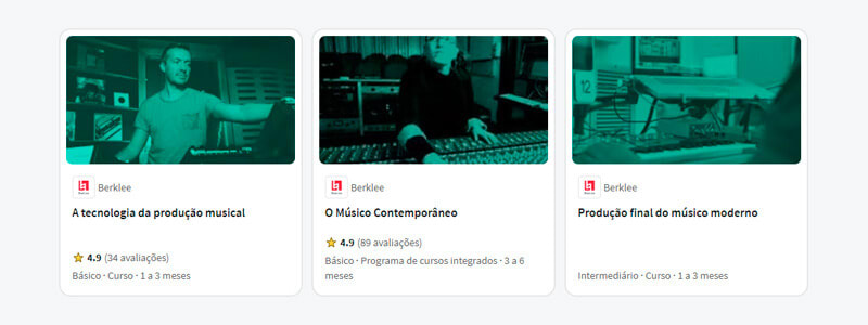 cursos de produção musical disponíveis no coursera: tecnologia da produção musical, músico contemporâneo e produção final do músico moderno