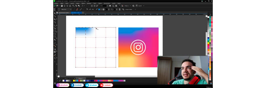 captura de tela do instrutor ensinando a usar o programa corel draw